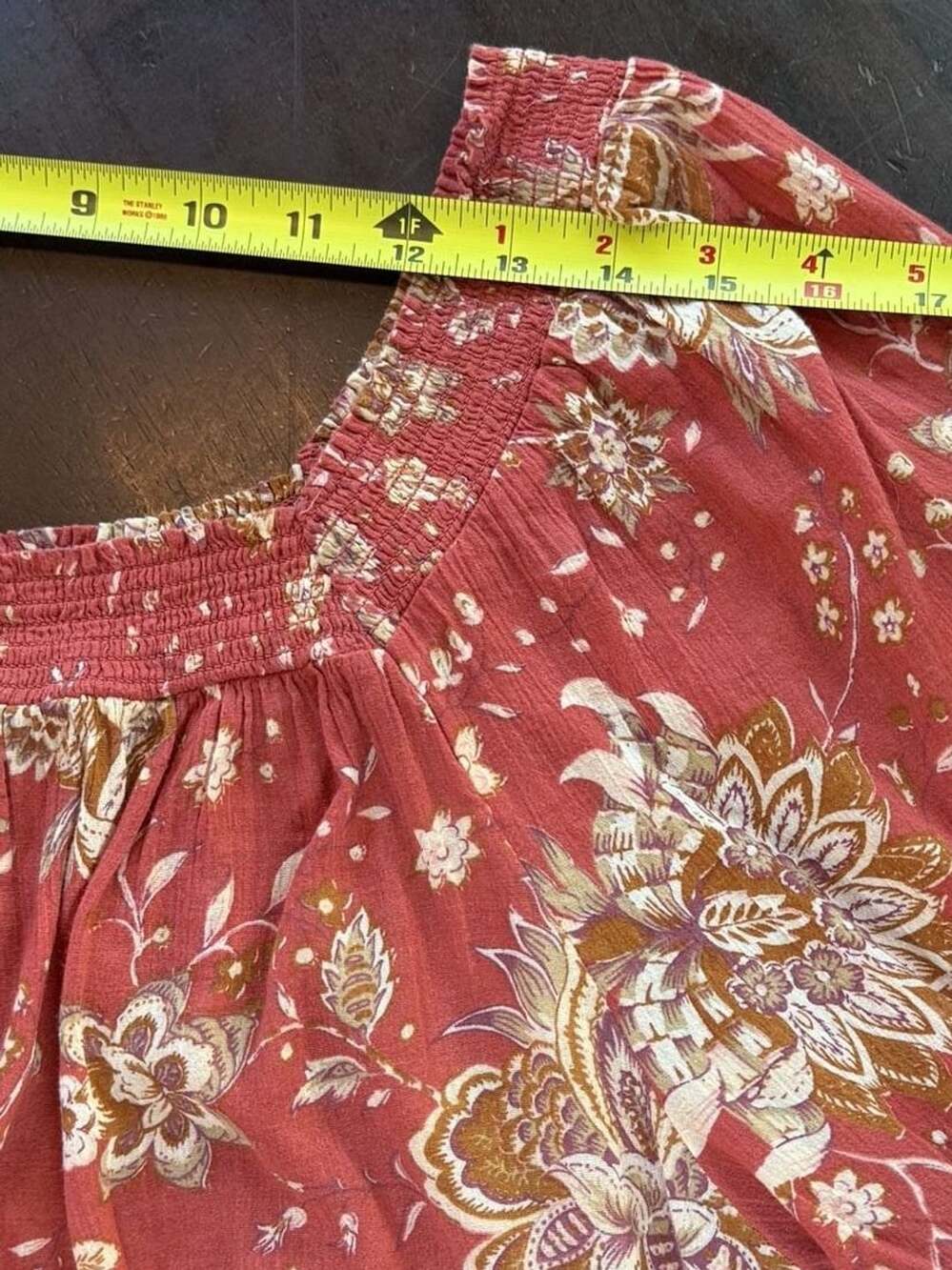 Chaps Floral Bell Sleeve Peasant Blouse 100% Cotton Rust/Orange Boho India - Picture 7 of 9